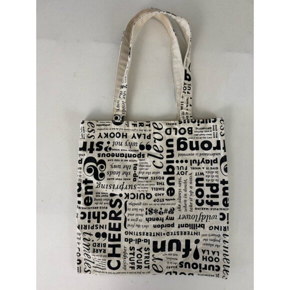 KATE SPADE Inspirational Words Black/White Canvas Tote Bag 14"x13" - Picture 6 of 12